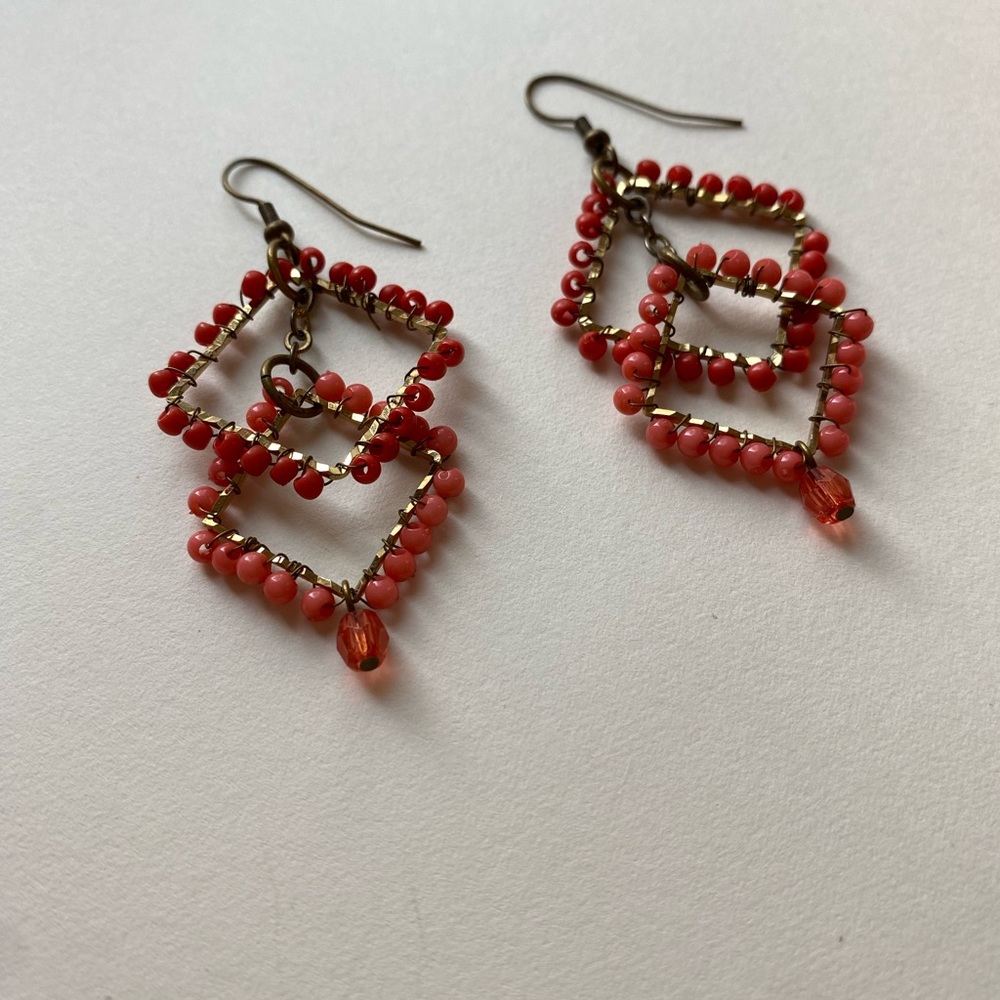Red beaded dangle earrings